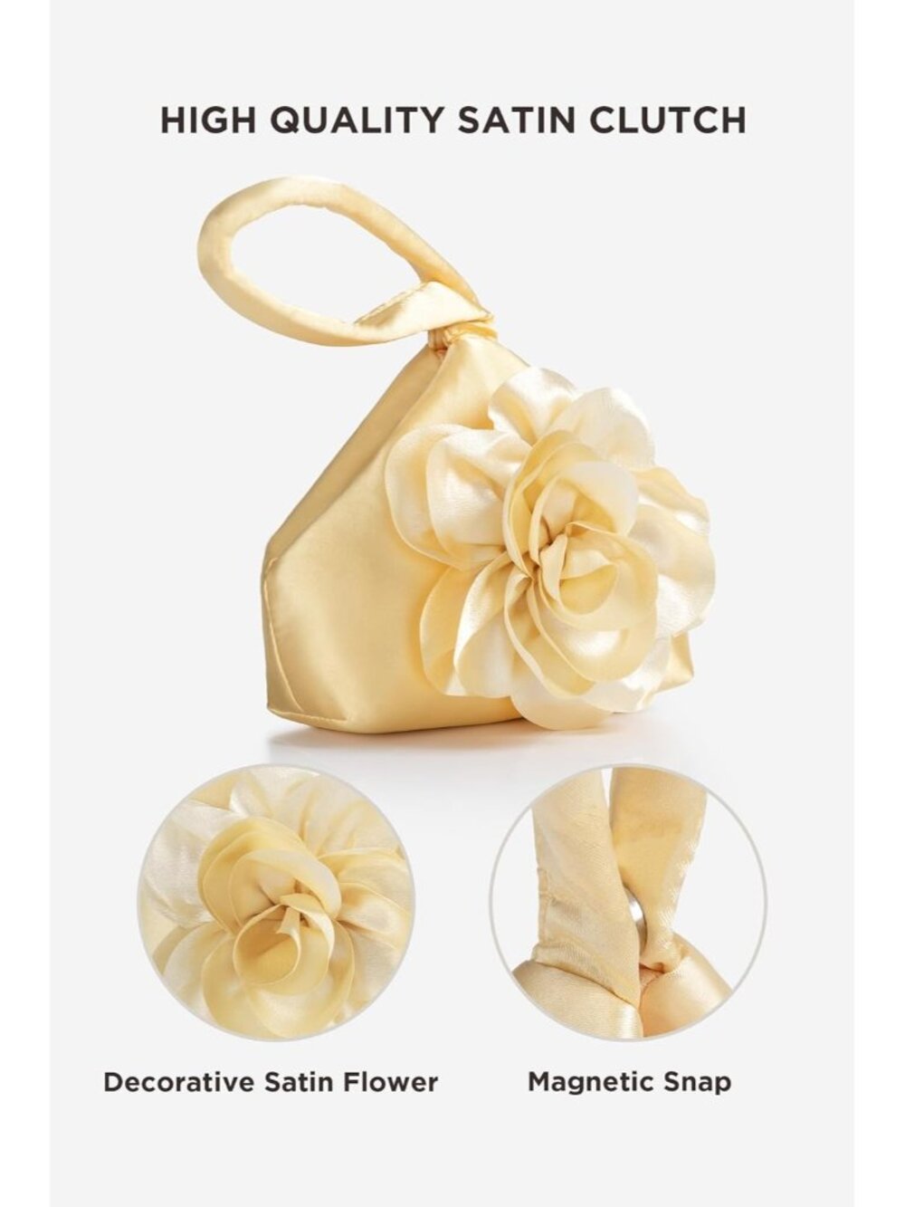 〽️ Women’s Gold Satin Flower Triangle Clutch Wristlet Purse Evening Bag - Picture 2 of 6